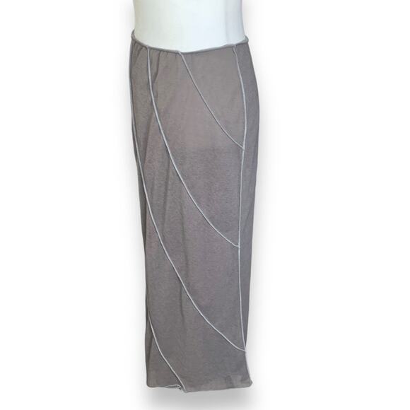 Y2K Ann Ferriday Los Angeles Gossimer Taupe Maxi Skirt Exposed Seam Sheer - Picture 2 of 9